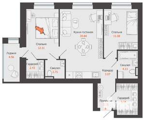 3-к квартира, вторичка, 67м2, 5/8 этаж