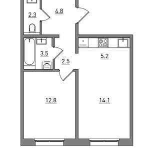 2-к квартира, вторичка, 45м2, 6/17 этаж