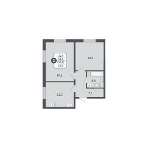 2-к квартира, вторичка, 57м2, 13/17 этаж