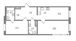 3-к квартира, вторичка, 69м2, 2/16 этаж