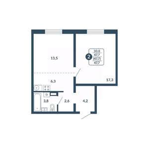 2-к квартира, вторичка, 48м2, 11/17 этаж