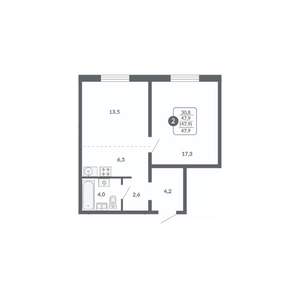 2-к квартира, вторичка, 48м2, 2/17 этаж