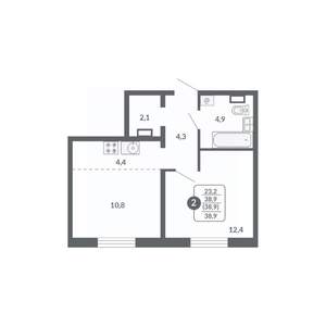 2-к квартира, вторичка, 39м2, 16/17 этаж