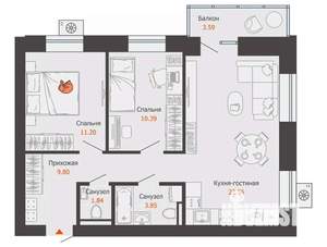 2-к квартира, вторичка, 61м2, 3/7 этаж