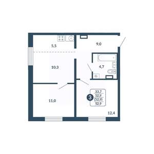 3-к квартира, вторичка, 53м2, 14/17 этаж
