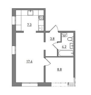 2-к квартира, вторичка, 42м2, 1/16 этаж