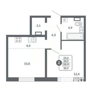 2-к квартира, вторичка, 39м2, 3/17 этаж