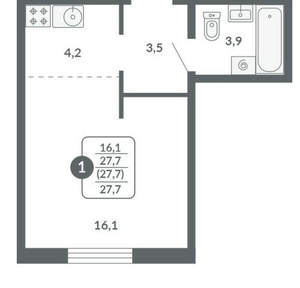 Студия квартира, вторичка, 28м2, 8/17 этаж