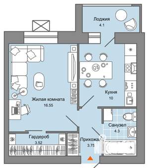 1-к квартира, вторичка, 40м2, 6/8 этаж