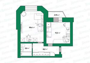 1-к квартира, вторичка, 48м2, 5/9 этаж