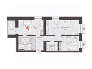 2-к квартира, вторичка, 66м2, 2/6 этаж