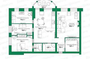 4-к квартира, вторичка, 127м2, 3/3 этаж