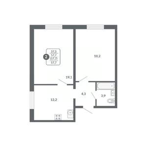 2-к квартира, вторичка, 58м2, 6/17 этаж