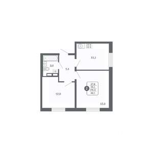 2-к квартира, вторичка, 48м2, 13/17 этаж