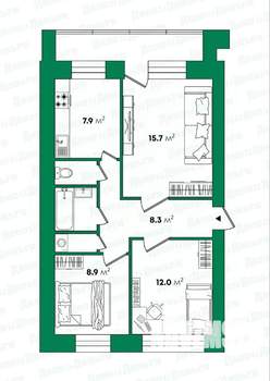 3-к квартира, вторичка, 61м2, 5/5 этаж
