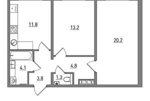 2-к квартира, вторичка, 59м2, 1/17 этаж