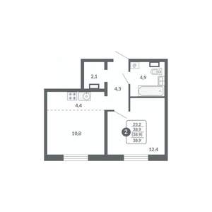 2-к квартира, вторичка, 39м2, 9/17 этаж