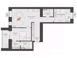 2-к квартира, вторичка, 73м2, 3/12 этаж