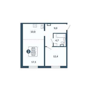 2-к квартира, вторичка, 53м2, 12/17 этаж