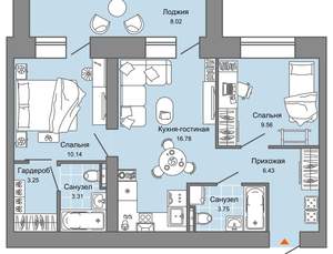 2-к квартира, вторичка, 53м2, 5/8 этаж