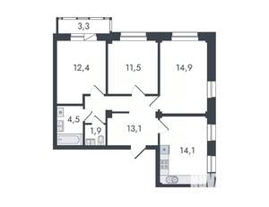 3-к квартира, вторичка, 76м2, 11/16 этаж