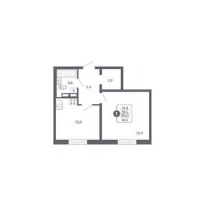 1-к квартира, вторичка, 41м2, 3/17 этаж