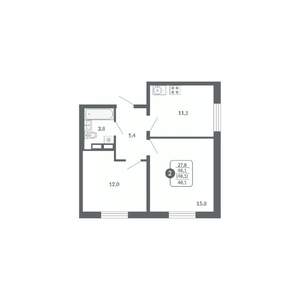 2-к квартира, вторичка, 48м2, 4/17 этаж