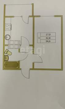 1-к квартира, вторичка, 33м2, 5/18 этаж