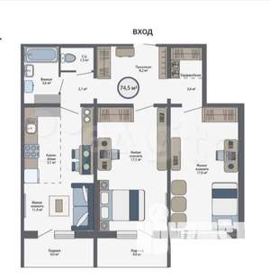 3-к квартира, вторичка, 75м2, 1/18 этаж