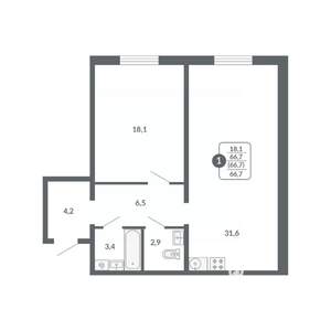 1-к квартира, вторичка, 67м2, 2/17 этаж