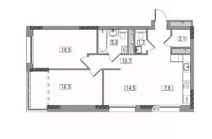 3-к квартира, вторичка, 74м2, 3/17 этаж