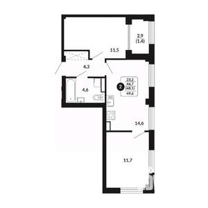 2-к квартира, вторичка, 48м2, 12/17 этаж