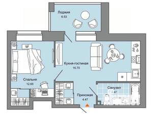1-к квартира, вторичка, 42м2, 5/8 этаж