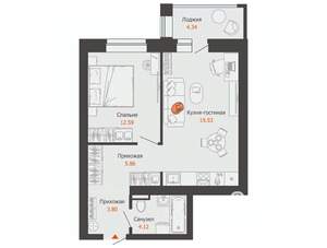 1-к квартира, вторичка, 48м2, 3/6 этаж
