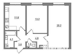 2-к квартира, вторичка, 59м2, 8/17 этаж