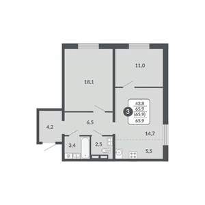 3-к квартира, вторичка, 66м2, 16/17 этаж