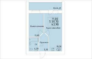 1-к квартира, строящийся дом, 44м2, 5/14 этаж