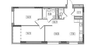 3-к квартира, вторичка, 74м2, 14/17 этаж