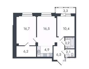 3-к квартира, вторичка, 70м2, 2/16 этаж