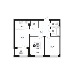 3-к квартира, вторичка, 55м2, 6/17 этаж