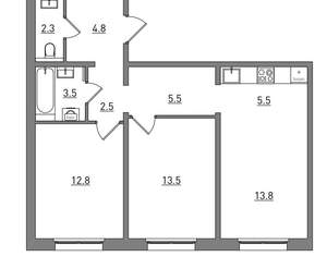 3-к квартира, вторичка, 64м2, 1/17 этаж