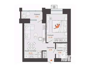 1-к квартира, вторичка, 39м2, 3/9 этаж