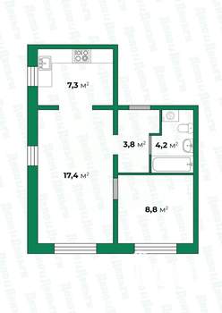 2-к квартира, сданный дом, 42м2, 3/16 этаж