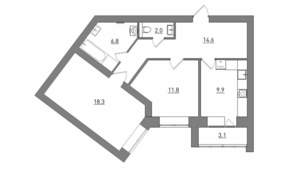 2-к квартира, вторичка, 67м2, 1/12 этаж