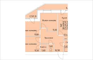 3-к квартира, вторичка, 62м2, 2/14 этаж