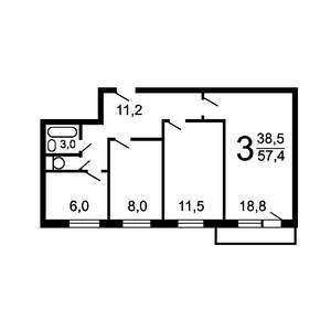 3-к квартира, вторичка, 58м2, 3/9 этаж