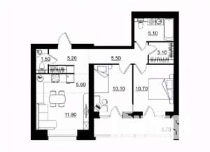 3-к квартира, строящийся дом, 62м2, 4/10 этаж