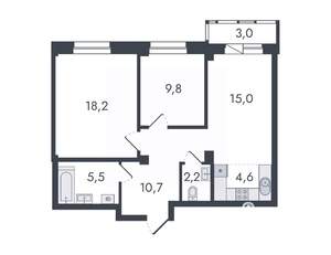 3-к квартира, вторичка, 69м2, 4/16 этаж