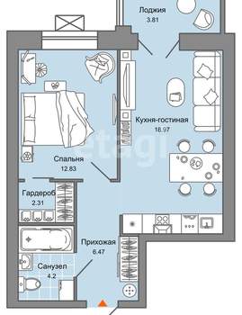 2-к квартира, вторичка, 45м2, 6/6 этаж