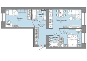 2-к квартира, вторичка, 59м2, 1/8 этаж